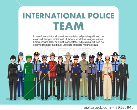 International police people concept. Detailed illustration of SWAT officer, policeman, policewoman and sheriff in flat style on white background. Vector illustration. 89193943