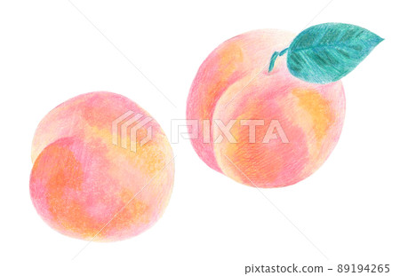 Illustration of a peach with a gentle atmosphere, hand-painted with colored pencils and crayons 89194265