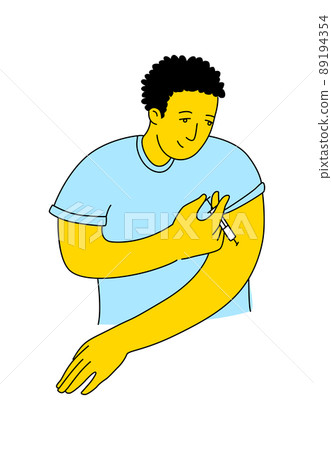 Young man Diabetic patient doing insulin injection syringe Young man Diabetic patient doing insulin injection syringe 89194354