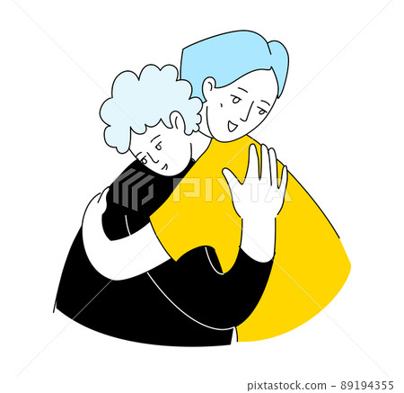 Children line vector illustration. Mother hug son boy Children line vector illustration. Mother hug son boy 89194355