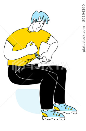 Young man Diabetic patient doing insulin injection syringe 89194360