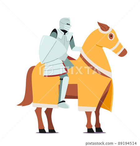 Ancient Medieval Knight Wear Armor Sitting on Horse Back with Shield, , Historical or Fairy Tale Soldier Character Ancient Medieval Knight Wear Armor Sitting on Horse Back with Shield, , Historical or Fairy Tale Soldier Character 89194514