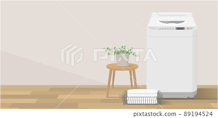 Vector illustration of a laundry room with a vertical washing machine Vector illustration of a laundry room with a vertical washing machine 89194524