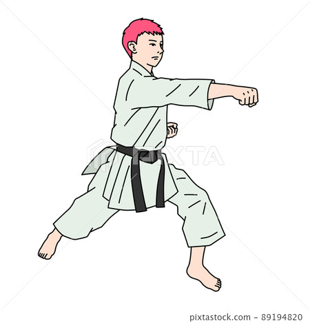 一個人做空手道的插圖（形狀）（白色背景、矢量、剪裁） 89194820