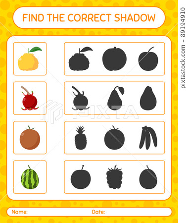 Find the correct shadows game with fruits. worksheet for preschool kids, kids activity sheet 89194910