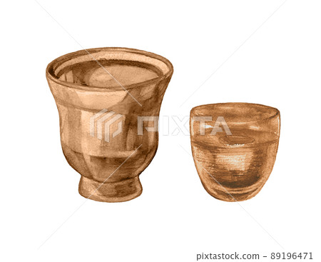 Coffee cup painted with watercolors on white background 89196471