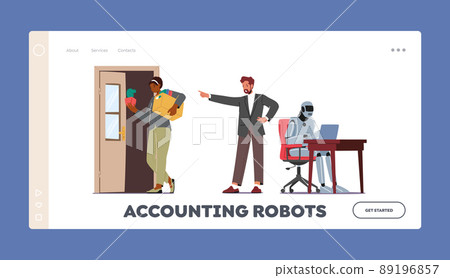 Accounting Robots Landing Page Template. Cyborg Replace People at Job. Robotic Industry, Artificial Intelligence Concept Accounting Robots Landing Page Template. Cyborg Replace People at Job. Robotic Industry, Artificial Intelligence Concept 89196857