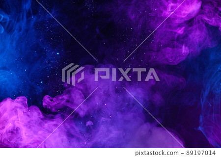 Shiny glitter particles in clouds of pink and blue colorful smoke abstract background 89197014