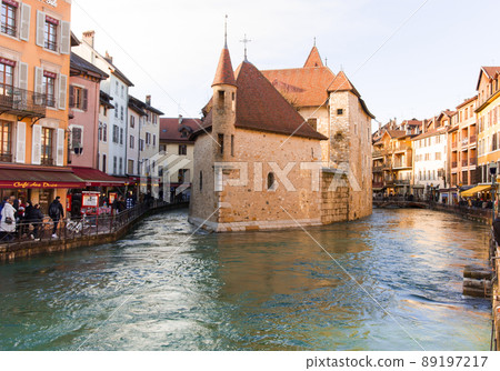 Annecy. FRANCE - December 30, 2021: old buildings of the historical part of the city 89197217