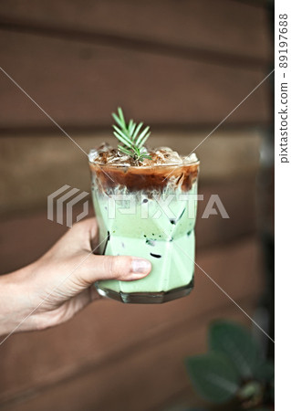 green tea matcha latte with espresso shot green tea matcha latte with espresso shot 89197688