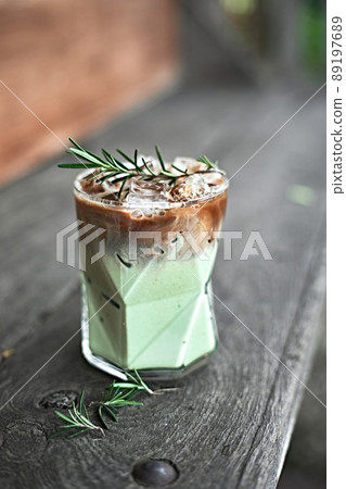 green tea matcha latte with espresso shot 89197689