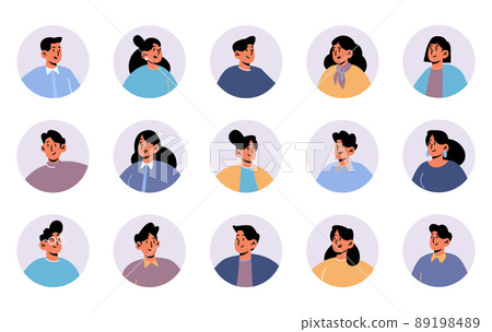 People avatars, round icons with characters faces People avatars, round icons with characters faces 89198489