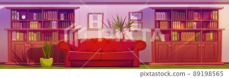 Luxury lounge interior with sofa and bookcases - Stock Illustration ...