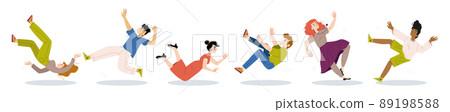 Diverse people fall, fly down 89198588