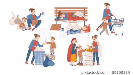 Poor homeless people begging on street 89198589