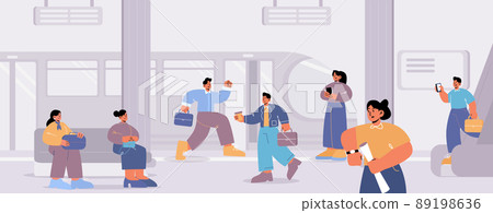 People at subway platform with train metro station 89198636