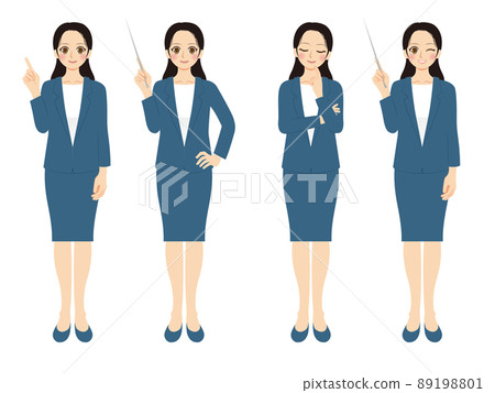 Working woman illustration set, whole body, dark blue suit, black hair Working woman illustration set, whole body, dark blue suit, black hair 89198801