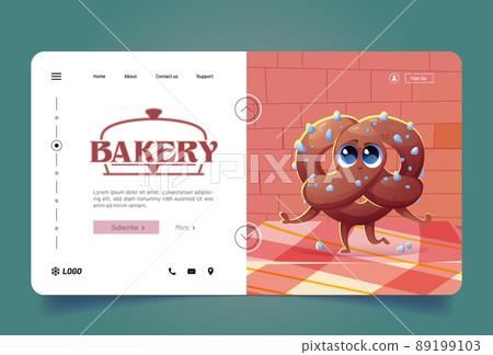 Bakery banner with cute pretzel character Bakery banner with cute pretzel character 89199103