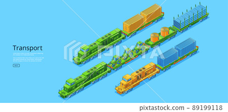 Transport isometric banner, cargo trains service 89199118