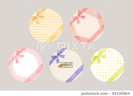 A set of colorful round cards with watercolor ribbons: bright colors 89199964