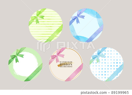 A set of colorful round cards with watercolor ribbons: refreshing colors 89199965