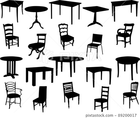 chairs and tables silhouettes, furniture icons - vector 89200017