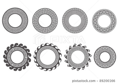 Circle greek frames. Round meander borders. Decoration elements patterns. Vector illustration isolated on white background. 89200166