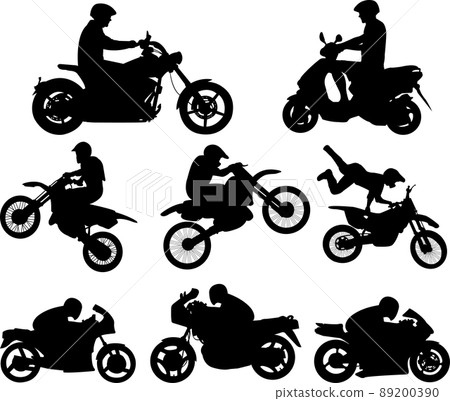 motorcyclist silhouettes set, icons - vector 89200390