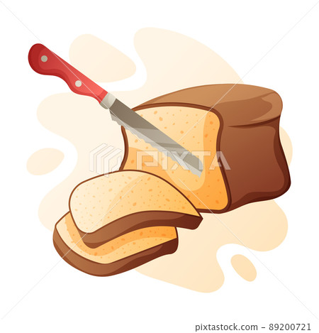 Knife cutting bread vector cartoon illustration. Breakfast food for bakery. Vector illustration 89200721