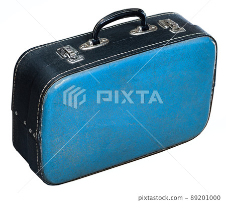 Old blue baggage case isolated on white background Old blue baggage case isolated on white background 89201000