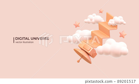 Realistic 3d design of artificial satellite providing internet service. 89201517