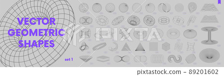 Collection of strange wireframes vector 3d geometric shapes, distortion and transformation of figure, set of different linear form inspired by brutalism, graphic design elements, set 1 Collection of strange wireframes vector 3d geometric shapes, distortion and transformation of figure, set of different linear form inspired by brutalism, graphic design elements, set 1 89201602