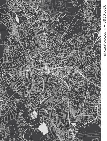 City map Kharkiv, monochrome detailed plan, vector illustration 89201626