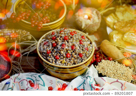 Ukrainian Christmas kutya on festive table.  89201807