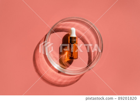 Amber bottle. Laboratory glass petri dish with pipette of water, serum, oil, beauty product. Natural medicine, cosmetic research, bio science. Pattern. Skincare and analysis concept. Dermatology Amber bottle. Laboratory glass petri dish with pipette of water, serum, oil, beauty product. Natural medicine, cosmetic research, bio science. Pattern. Skincare and analysis concept. Dermatology 89201820