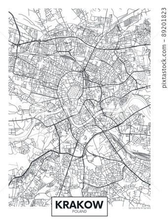 City map Krakow, travel vector poster design 89201823