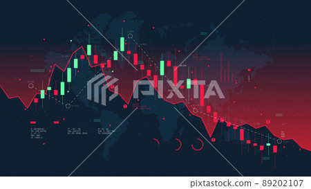 Graph of financial market analytics on the background of the world map, the fall and the crisis of the global economy, report from business analysis, vector illustration 89202107