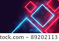 Glowing colored square frames, red and blue neon rays in smoke, cyber background with copy space, cyberpunk futuristic vector illustration 89202113