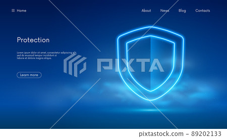 Information data and network protection, cyber system security digital shield, futuristic technology with blue neon glow in the smoke, vector business background Information data and network protection, cyber system security digital shield, futuristic technology with blue neon glow in the smoke, vector business background 89202133