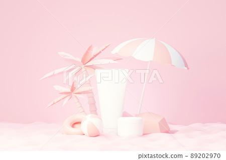 3d render of blank cosmetics skincare product or packaging for mock up. Beauty soap and spa concept. Lotion oil moisture for skin health. Premium and luxury design for branding. 89202970
