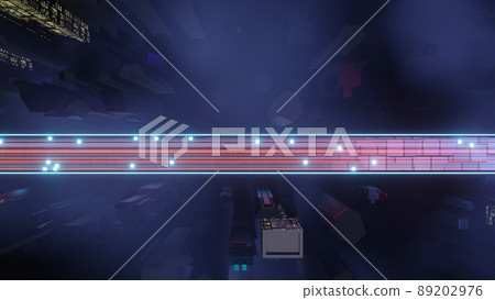 3d render of Cyber punk night city landscape concept. Light glowing on dark scene. Night life. Technology network for 5g. Beyond generation and futuristic of Sci-Fi Capital city and building scene. 3d render of Cyber punk night city landscape concept. Light glowing on dark scene. Night life. Technology network for 5g. Beyond generation and futuristic of Sci-Fi Capital city and building scene. 89202976