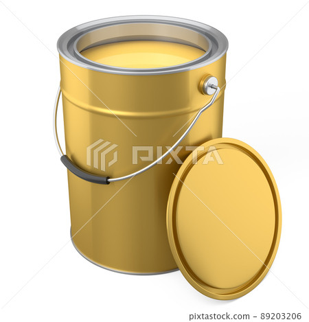 Open metal can or buckets of paint with handle on white background. Open metal can or buckets of paint with handle on white background. 89203206