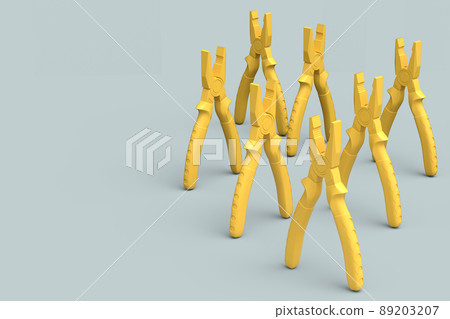 Set of yellow hand tool pliers for repair and installation on grey background Set of yellow hand tool pliers for repair and installation on grey background 89203207