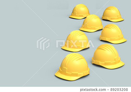 Set of yellow safety helmets or hard caps isolated on grey background Set of yellow safety helmets or hard caps isolated on grey background 89203208