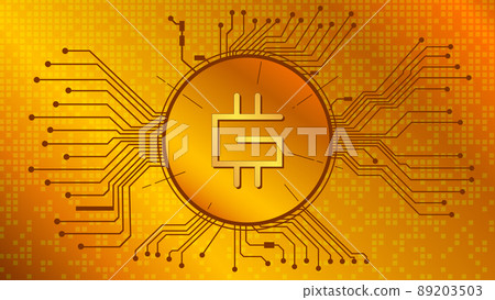 Stepn GMT cryptocurrency token symbol in circle with PCB tracks on gold background. Digital currency coin icon in techno style for website or banner. Stepn GMT cryptocurrency token symbol in circle with PCB tracks on gold background. Digital currency coin icon in techno style for website or banner. 89203503