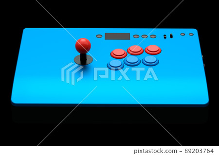 Vintage arcade stick with joystick and tournament-grade buttons on black background. 3D rendering of gaming machine and gamer workspace concept 89203764