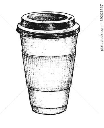 Vector vintage illustration of take away paper cup Vector vintage illustration of take away paper cup 89203867