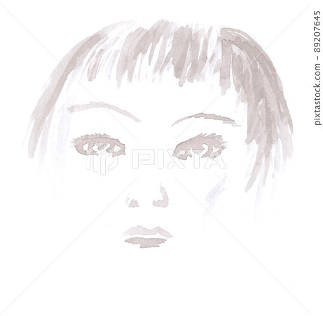 Watercolor female face portrait sepia, art decoration. Illustration hand drawn modern 89207645