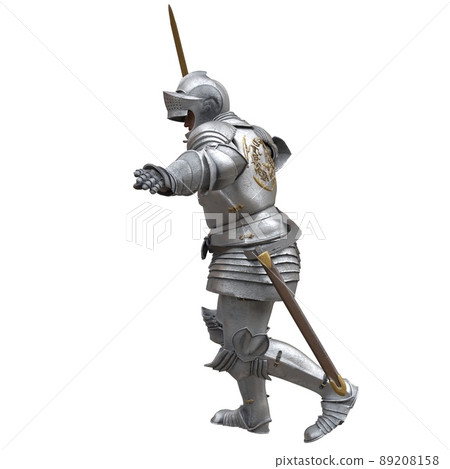 Medieval knight in armor isolated white background 3d illustration 89208158