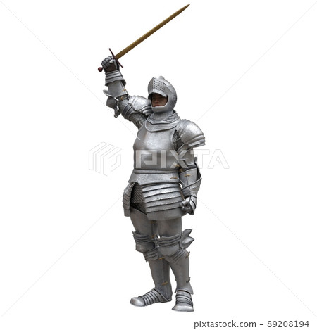 Medieval knight in armor isolated white background 3d illustration 89208194